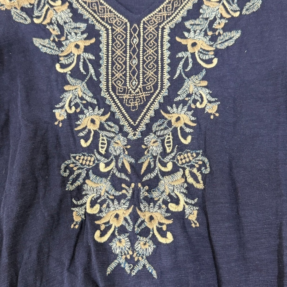 J.Jill L Petite Women's Navy Blue Embroidered Tunic Top BalletCore 3/4 Sleeve - Picture 9 of 9